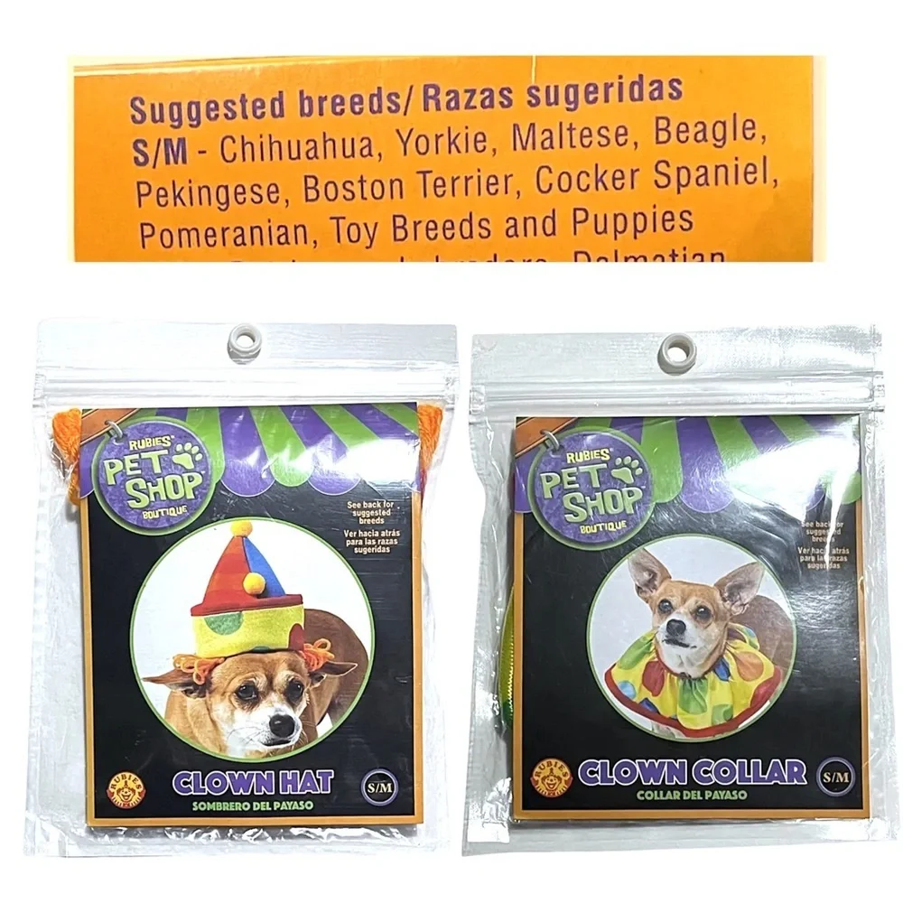 Rubies Pet Shop Boutique Dog Clown Collar & Hat Combo Costume NWT